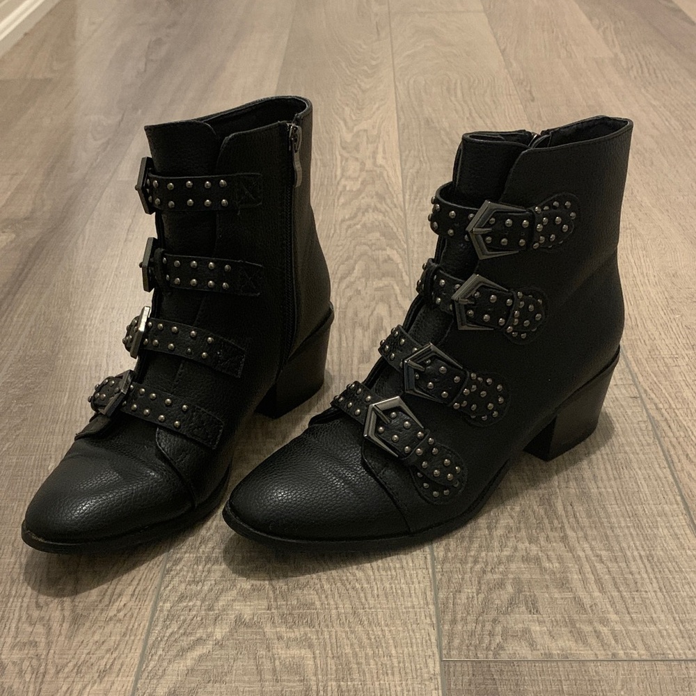 Catherine Malandrino Black Buckle Ankle Boots
